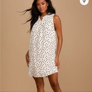 NWT Lulus Genuine Adoration White Polka Dot Babydoll Dress Sz M Shift Sleeveless